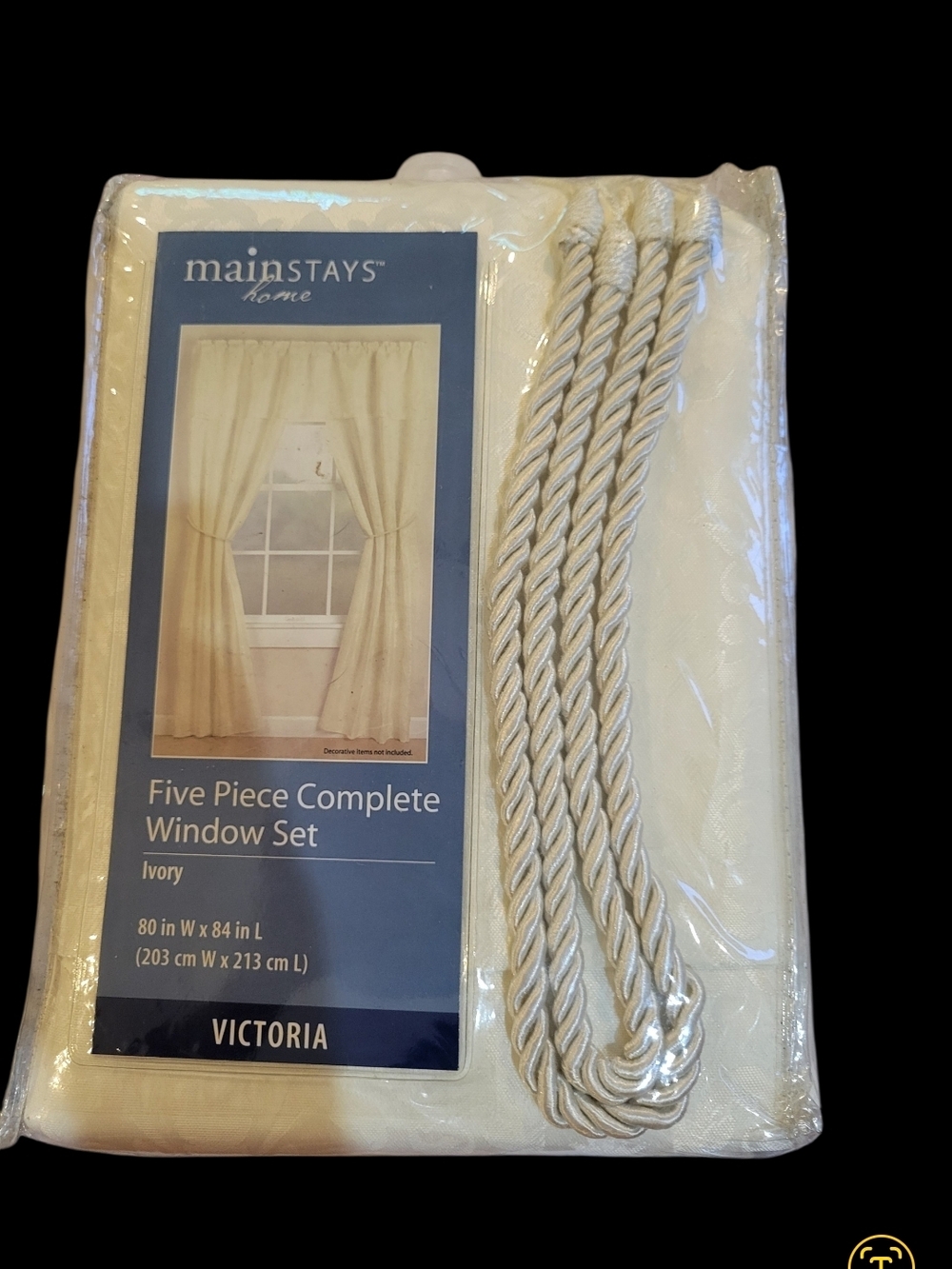 Mainstays Ivory Five-Piece Window Curtain Set with Decorative Tiebacks